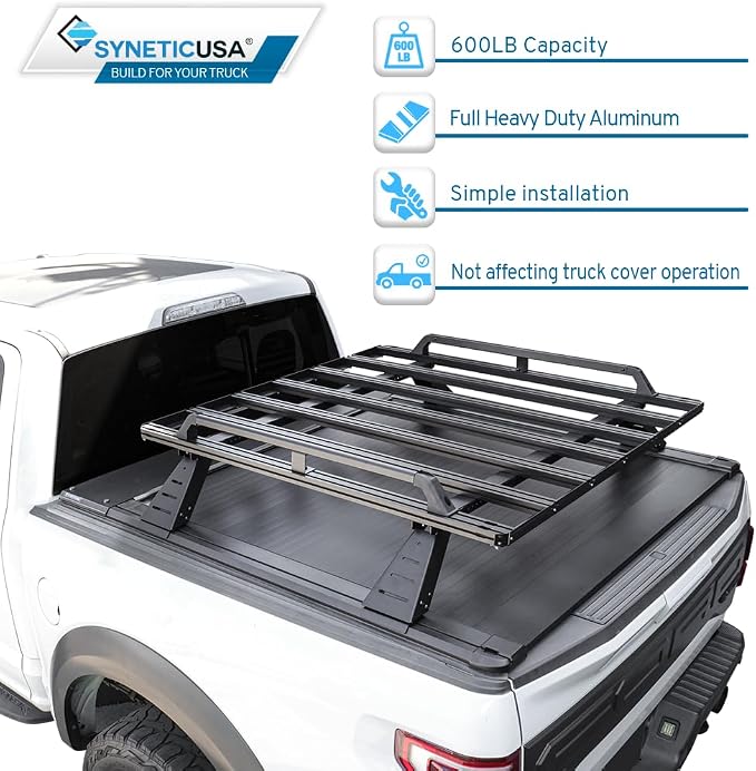 Syneticusa ER Power Retract Hard Tonneau Cover with R2 Rack Fits 2004-2026 Ford F-150 5.5' (67”) (incl. Raptor/Lightning) Truck Bed Overlanding Off Road Retractable