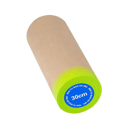 Tape and Drape, 12” x 50 feet Masking Paper for Painting, Pre-Taped Masking Paper with Adhesive, Paint Tape, Car Protection Covering Paper for Car and Furniture, Floor (1 Pack)