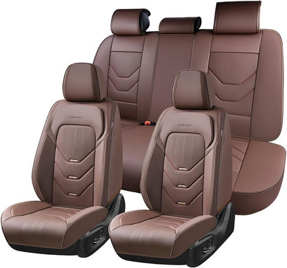 Coverado Front and Back Seat Covers, Coffee Car Seat Covers Full Set, Leather Seat Covers for Car, Waterproof Car Seat Protector, Automotive Seat Cover, Car Seat Cushion Universal Fit for Most Cars