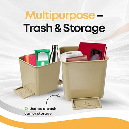 Car Trash Can with Stability Wings – Leakproof Portable Garbage Bin for Fabric & Rubber Mats – Compact Durable Plastic Auto Organizer for Cars, SUVs, Trucks (Mocha, Small)