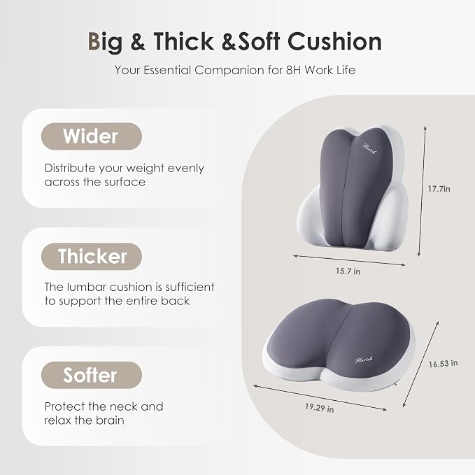 FLORICH Car Seat Cushion and Back Support for Car Ultrathick Memory Foam Office Chair Cushions with Lumbar Support Pillow for Sciatica & Back & Tailbone Pain Relief (Beige Grey)