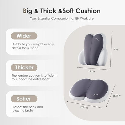 FLORICH Car Seat Cushion and Back Support for Car Ultrathick Memory Foam Office Chair Cushions with Lumbar Support Pillow for Sciatica & Back & Tailbone Pain Relief (Beige Grey)