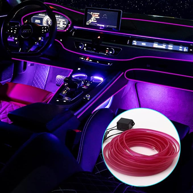 El Wire Purple Neon Lights 16FT/5M Car Interior Led Strip Light USB 5V for Car Garden Party Decoration