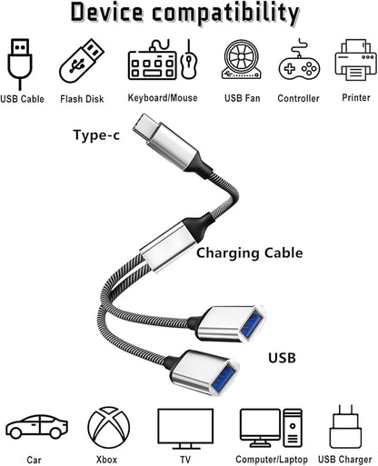 REYTID USB C Hub, Dual USB 2.0 Port Expander - Type C Male to 2 USB A Female Y Splitter Adapter with Aluminum Shell, 5V/2A Charging for Laptop/Tablet/Phone/Flash Drive/CarPlay