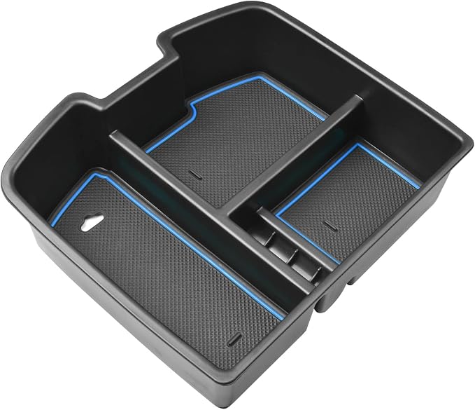 HGWEI Center Console Organizer Compatible with 2007-2014 Chevy Silverado GMC Sierra Avalanche Tahoe Suburban Yukon Yukon XL Accessories, Floor Mounted Center Console ONLY,Blue Trim