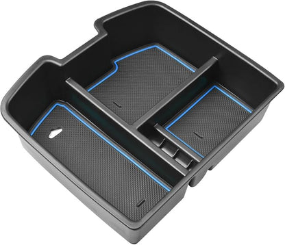 HGWEI Center Console Organizer Compatible with 2007-2014 Chevy Silverado GMC Sierra Avalanche Tahoe Suburban Yukon Yukon XL Accessories, Floor Mounted Center Console ONLY,Blue Trim