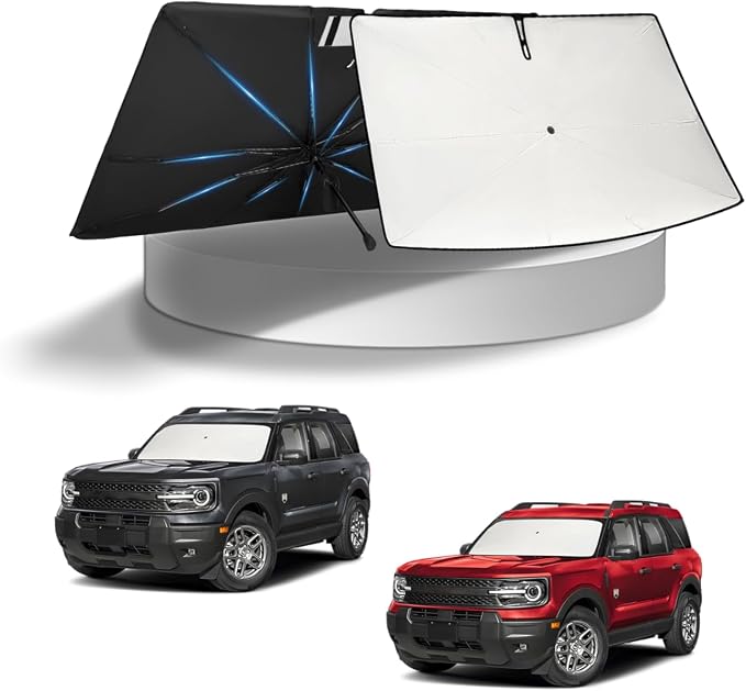 KUST Sun Shade Umbrella for 2021-2026 Ford Bronco (Not for Bronco Sport) | Custom Fit Windshield Sunshade | Foldable Sunshade with Bendable Handle | Blocks Heat & UV Scratch Resistant