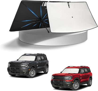 KUST Sun Shade Umbrella for 2021-2026 Ford Bronco (Not for Bronco Sport) | Custom Fit Windshield Sunshade | Foldable Sunshade with Bendable Handle | Blocks Heat & UV Scratch Resistant