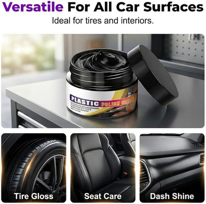 Tire Wax Tire Coating Paste,Long Lasting Car Tire Shine Nourish Cream,Waterproof & UV Protection,Plastic Trim Restorer Black with Sponge Applicator, for Car, Truck, Motorcycle, RV & More (100g-3PC)