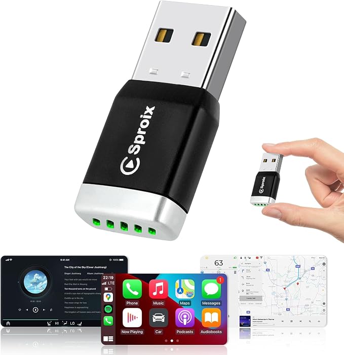 Wireless Carplay Adapter for Apple iPhone iOS 10+ ＆ Android Mini Ultra-Compact USB-A Dongle Converts Wired to Wireless Car Play Adapter Plug & Play Fast Auto Connection for Cars 2016+