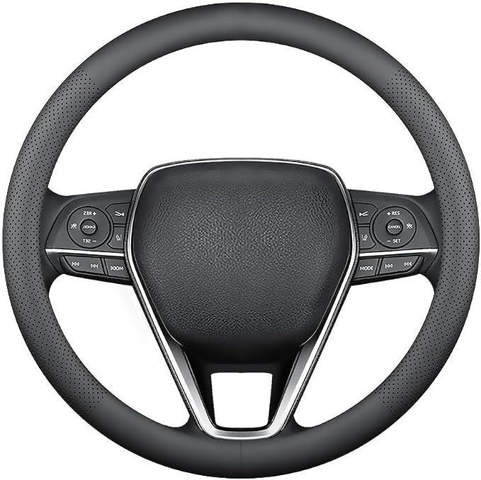 LKWLIKEI Nappa Premium Leather car Steering Wheel Cover, Non-Slip, Breathable, Universal 15 inches, Black.