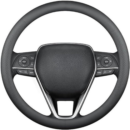 LKWLIKEI Nappa Premium Leather car Steering Wheel Cover, Non-Slip, Breathable, Universal 15 inches, Black.