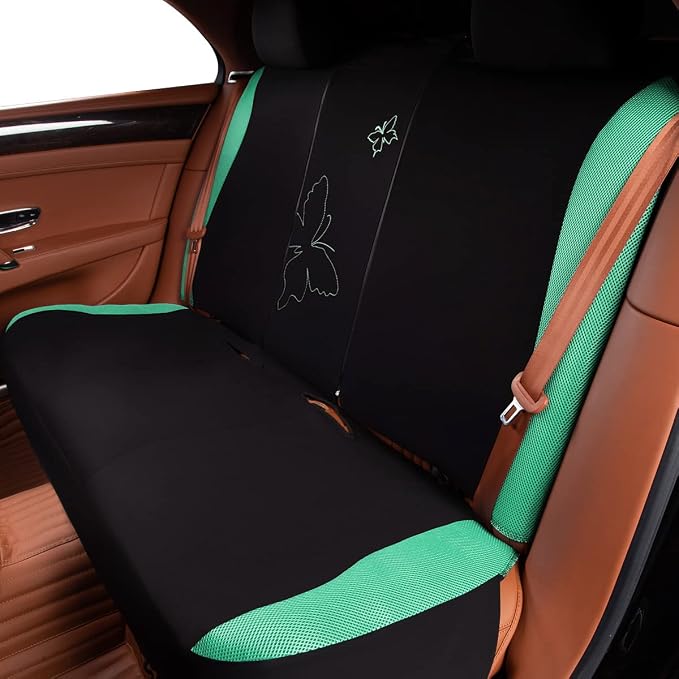 Flying Banner Butterfly car seat Covers ful Set Fashion Universal Lady Woman Female Rear Bench Split Colorized (Mint Green, Full Set - Lace)
