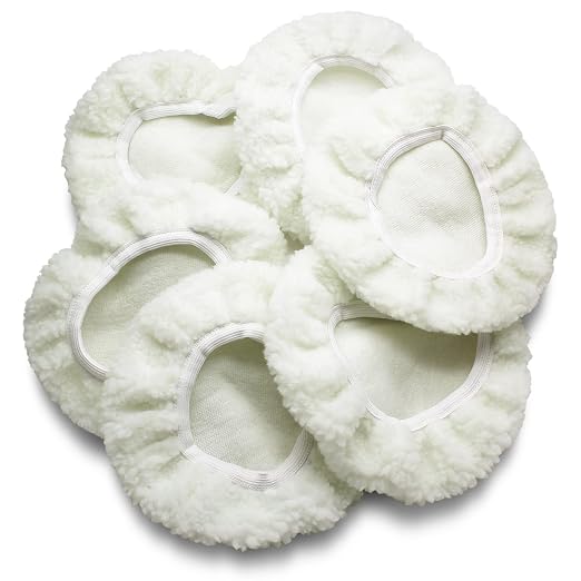 Bonsicoky 6 PCS Car Polishing Bonnet Buffing Pad Lamb Fleece Buffing Pad Cover for 7" - 8" Car Polisher, White
