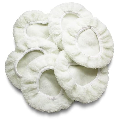 Bonsicoky 6 PCS Car Polishing Bonnet Buffing Pad Lamb Fleece Buffing Pad Cover for 7" - 8" Car Polisher, White