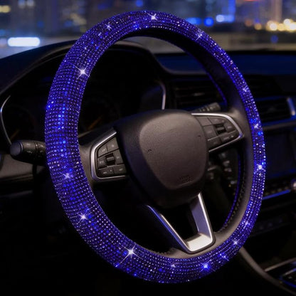 Bling Steering Wheel Cover Blue for Men Car, 15 Inch Universal with Blue Crystal Rhinestone Diamond Cool Bling Accessories Anti-Slip Wheel Protector Black