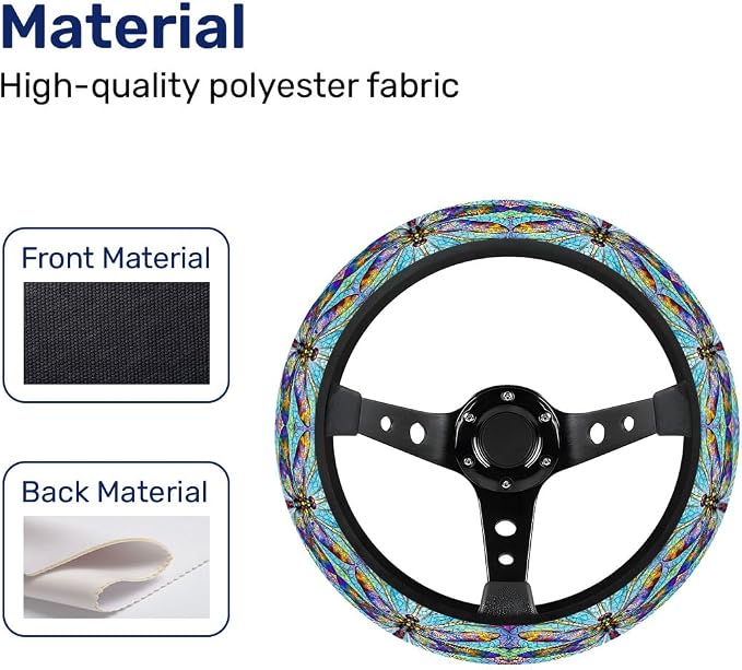 GENANY Dragonfly Steering Wheel Cover, Non Slip Polyester Car Wheel Protector for Car SUV Truck, Universal 15 Inch