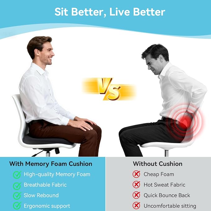 Car Seat Cushion for Driving, Office Chair Cushions with Removable Cover, Non-Slip Sciatica & Lower Back Tailbone Chair Pillow Pad, Memory Foam Seat Cushion for Car Seat Driver Truck Desk Wheelchair