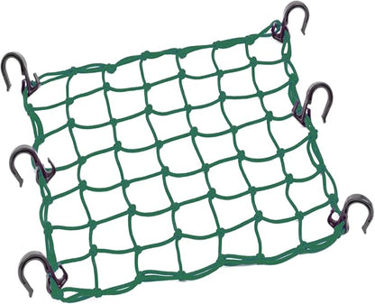Small Cargo Net 15"x15" Stretches to 30"x30" with Thicken Hooks | Natural Latex Core, Tight 2”x2” Mesh Heavy Duty Bungee Net for Motorcycle Helmet, Bike, ATV, UTV, Luggage (Army Green, 1 Pack)