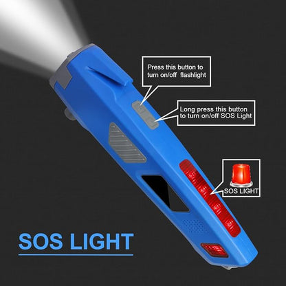 LUXON 8-in-1 Car Emergency Escape Safety Tool Kit:Window Breaker,Seat Belt Cutter,LED Flashlight,Rescue Tool USB Charger,Sire Blink Light, Hand Cranking Charge,Magnetic for Vehicle Escape(Blue)