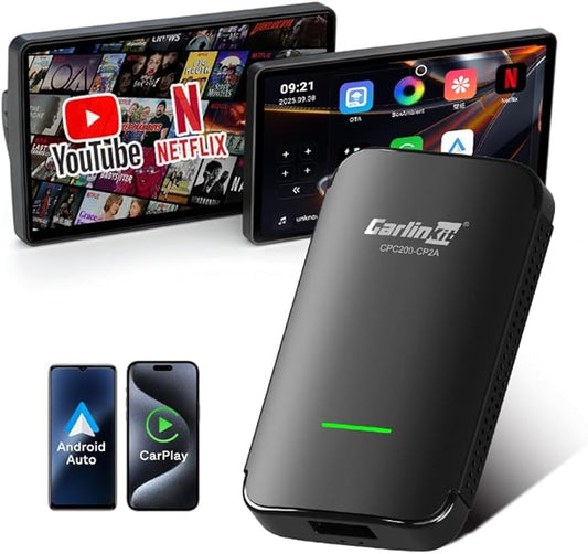 Carlinkit CP2A Pro Wireless CarPlay Adapter- Supports for Netflix/YouTube/TikTok Lite Streaming for Factory Wired CarPlay Cars, Wireless Android Auto & Car Play Dongle, USB-A/C, Online Upgrade