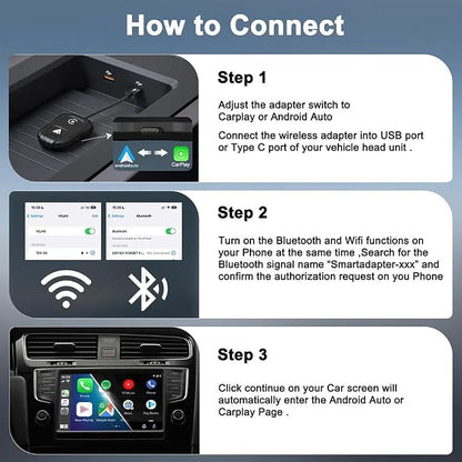 Wireless CarPlay & Android Auto Adapter, Car Navigation Dongle, Compatible with Most Cars, with Toggle Switch, Ideal for Two People Using The Same car, one with iOS and The 2nd with Android