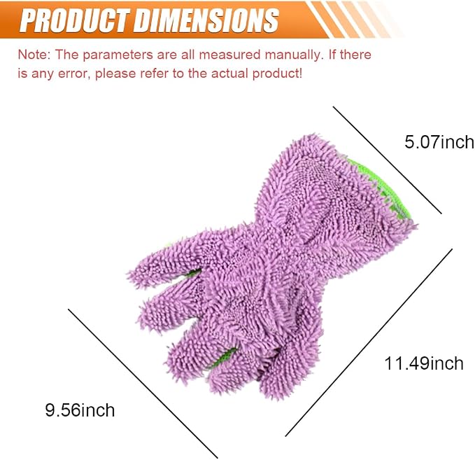 Craedli 2PCS Car Wash Mitts, Anti-Scratch Double Sided 5-Finger Microfiber Car Interior&Exterior Detailing Gloves, Soft Vehicle Chenille Dusting Mitt for Cleaning Wheel Tight Spot (Purple)