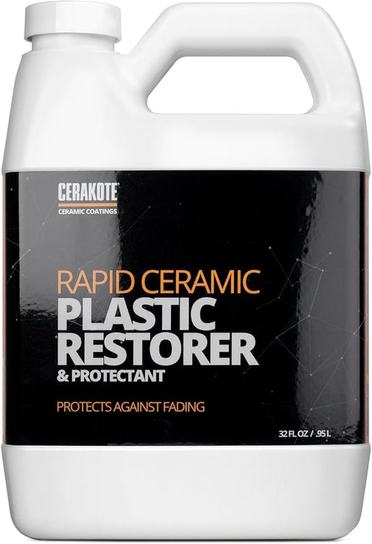 CERAKOTE Rapid Ceramic Plastic Restorer and Protectant (32 oz.) - 50 Wash Rating - Protects New Trim - Restores Faded Plastic - Non-Greasy Finish - Ceramic Spray Coating for Cars and Trucks