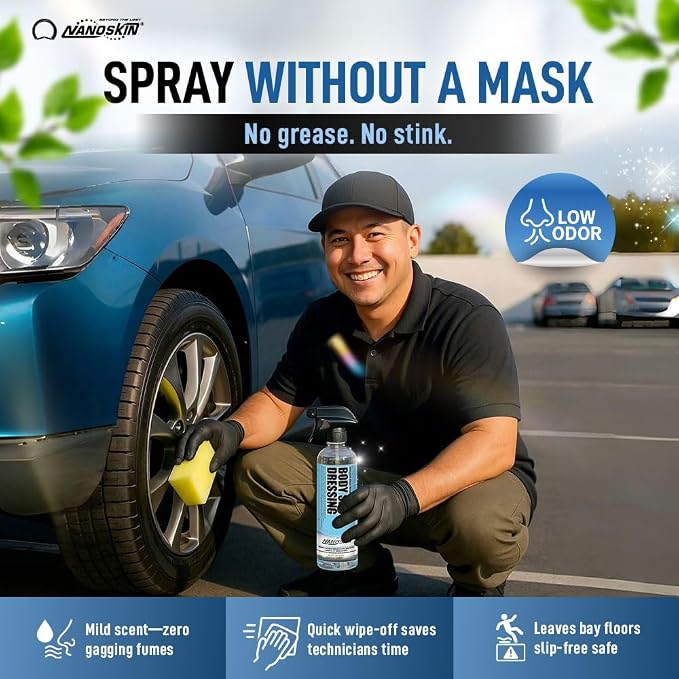 Nanoskin BODY SHOP DRESSING for Professional Automotive Care, 32 Oz. (2x16 Oz) – Silicone-Free, High-Gloss Shine for Exterior Rubber, Vinyl, and Plastic Surfaces | Perfect for Car, Truck, RV, and Boat