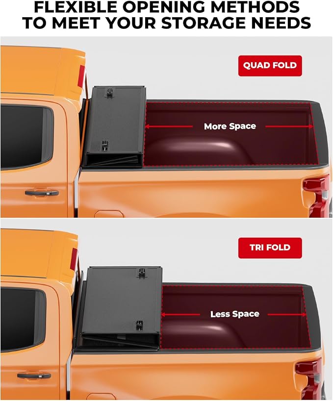 Xprite FRP Hard Quad Fold Truck Bed Tonneau Cover Compatible with 2007-2026 Chevrolet Silverado/GMC Sierra 1500 Fleetside 4-Folding Chevy Bed Cover 5.8FT (69.6"), Excludes Classic Body