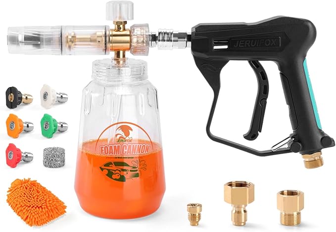 Foam Cannon for Pressure Washer, Pressure Washer Gun with Foam Cannon and 5 Power Washer Sprayer Nozzles Tips for Car Wash Kit Power Washer Gun Foam Soap Cannon for Car Snow Foam Lance
