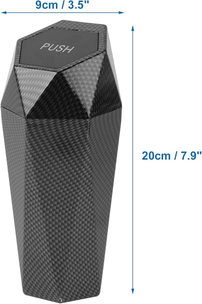 Car Trash Can Portable 3.5" Width 7.9" Height Trash Bin Plastic Carbon Fiber Pattern Black 1 Pcs