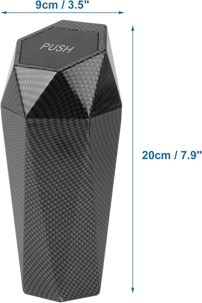 Car Trash Can Portable 3.5" Width 7.9" Height Trash Bin Plastic Carbon Fiber Pattern Black 1 Pcs