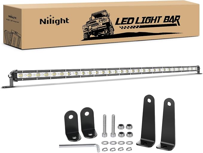 Nilight Single Row LED Light Bar Ultra-Slim Spot Flood Combo Light Bar 31 Inch 90W Fog Light Driving Light Work Light Roof Bumper Light for Offroad 4x4 Trucks Polaris SUV ATV UTV