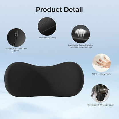 Lumbar Support Pillow - Back Pain Relief Cushion, Fits Tightly Around the Coccyx, Ergonomics Memory Foam, Skin-Friendly Fabric, Fit Car Drive, Office Chair, Rest Seat, Wheelchair (Black)
