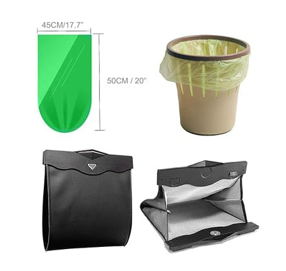 Smart LED Car Trash Can, Bisposable Trash Bags 4Gallon, 150Counts Waterproof Leather Storage Pocket Portable Garbage Bag for Car Bathroom Home Bedroom Office Garbage Can