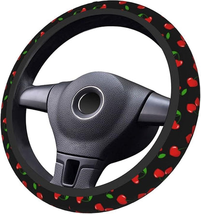Red Hearts Cherry Steering Wheel Covers Non Slip Neoprene Steering Wheel Protector Universal 15 inch for Men Women Car Trucks