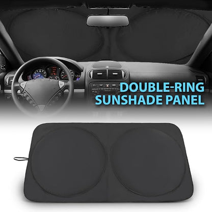 Universal Foldable Windshield Sunshade Sun Shade Umbrella 2PCS for Cars, Trucks & SUVs,Blocks Heat & Keeps Interior Cool,Long & Short Frequency Demand(Sunshade 62.99"x33.86",Umbrella 55.12"x31.5")