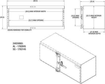 Buyers Products 1762645, 24x24x60 Smooth Aluminum Underbody Truck Tool Box with Double Barn Door, Cam‑Lock Hardware, Rain Gutter Seal, Universal Mount Storage for Flatbed and Trailer Use