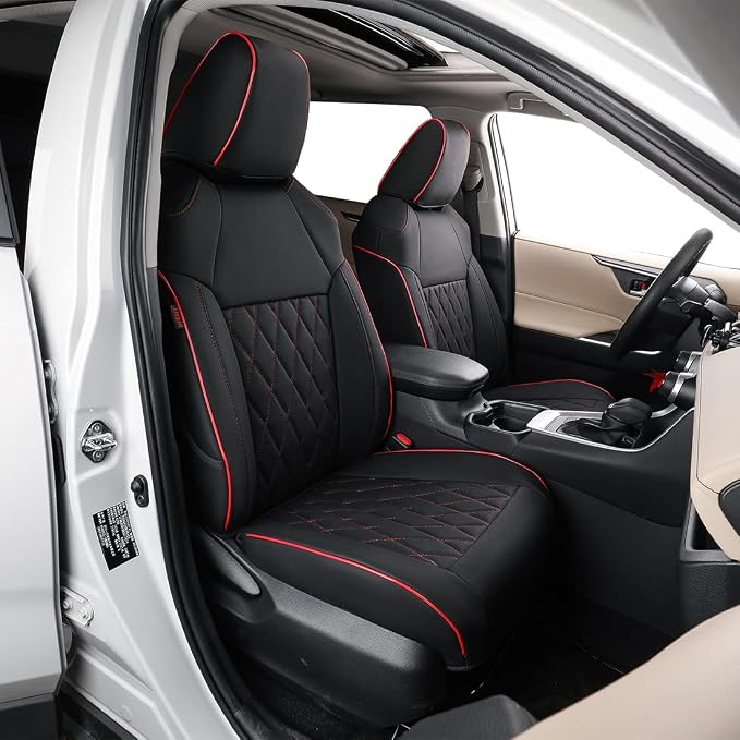 EKR Corolla Seat Covers Custom Fit for Toyota Corolla 2020 2021 2022 2023 2024 2025 2026 SE &2023-2025 XSE &2025 FX,Leather Car Seat Covers Full Set-Faux Leather(Black with Red Trim)
