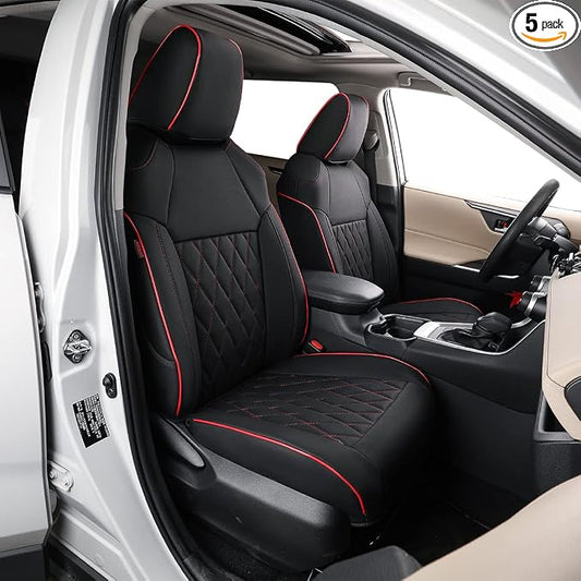 EKR CRV Seat Covers Custom Fit for Honda CRV 2015 2016 Full Set Car Seat Cover for SUV, Leather Truck Seat Protectors,Faux Leather(Black with Red Piping)
