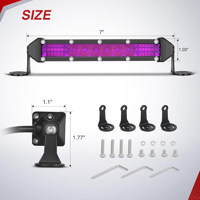 Nilight Slim LED Light Bar 2Pcs 7 Inch 16LED Single Row Spot Flood Combo Purple Off Road Driving Decoration Neon Hunting Lighting for 12V 24V ATV UTV Pickup Truck Tractor