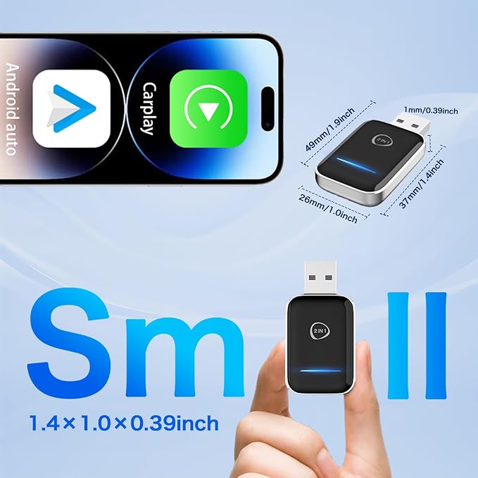 2-in-1 Wireless CarPlay & Android Auto Adapter (2026 Upgraded), Fast 5GHz/2.4GHz Dual-Band WiFi, No Delay Plug & Play Dongle, Auto-Connect Mini Adapter for Wired CarPlay/Android Auto Cars