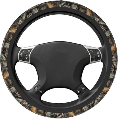 Forest Camo Steering Wheel Cover Camo Leaf Steering Wheel Cover for Men Women Anti-Slip Elastic Breathable Neoprene Steering Wheel Protective Cover 15in Universal Car Accessories for Cars, Auto, SUVs