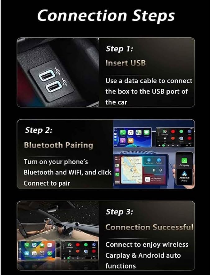 Car Wireless CarPlay Adapter for Mazda CX‑3 CX30 2020-2025, 2-in-1 Support Apple CarPlay and Android Auto Mini Fast Connection, Plug and Play,Black