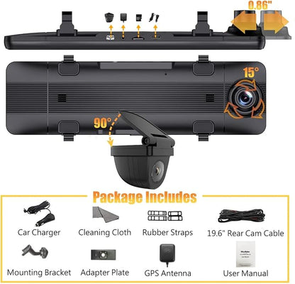 NikoMaku Mirror Dash Cam Front and Rear OEM Design 4K Resolution 11 Inch Full Touch Screen Rear View Mirror Camera for Cars 170° Wide Angle Type-C Dual Lens Included GPS AS5 Pro Standard
