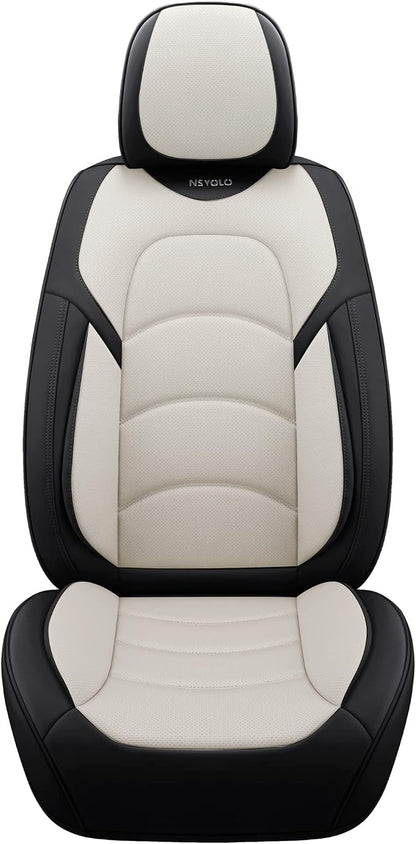 NS YOLO Full Coverage Car Seat Covers Universal Fit for Cars SUVs Pick-up Trucks with Waterproof Leatherette in Automotive Vehicle Interior Accessories (Black and White, Front Pair)
