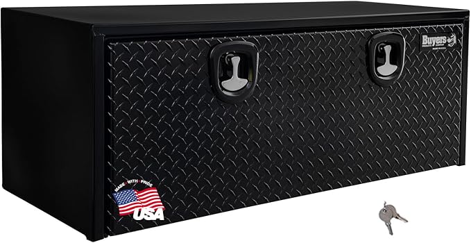 Buyers Products 1702510 Black Steel Truck Tool Box With Aluminum Diamond Tread Door, 18 x 18 x 48 Inch, Made In The USA, Truck Box for Organization & Storage, Job Tool Chest, Contractor Toolbox