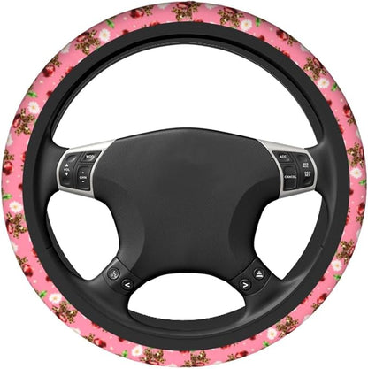 Cherry Flower Steering Wheel Covers Non Slip Neoprene Universal 15 Inch Steering Wheel Protector Car Cover for Men Women