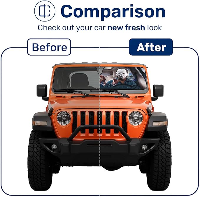 GENANY Horror Movie Character Windshield Sun Shade for Car SUV Truck (53x17 Inches), Automobile Sunshade, Protector Blocks UV, Christmas Car Decor